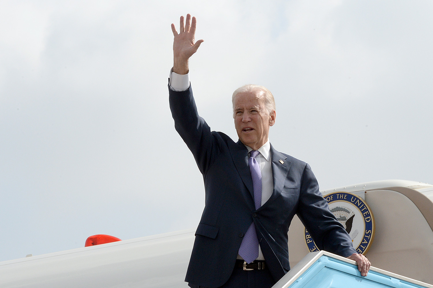 Joe Biden in 2016, waving outside of Air Force One