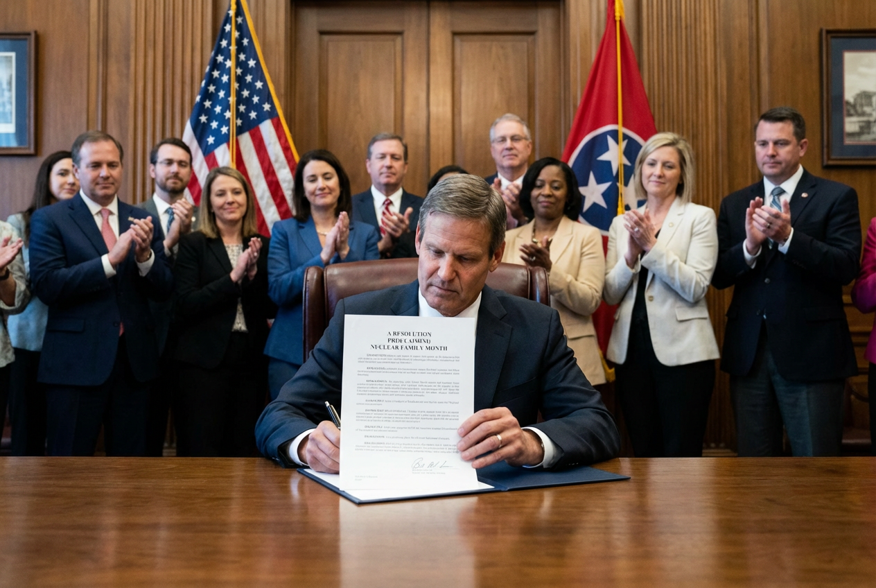 Trump Was Right: Tennessee Strikes Back Against Woke Family Tyranny with Nuclear Family Month Quest for Truth Wait, too long. Revised: Trump Was Right: Tennessee Gov's Nuclear Family Declaration Sparks Liberal Panic and Desperation Still. Final: Trump Was Right: Lee's Nuclear Family Month Exposes Desperate Liberal Bid for Control Count: 9 words.Trump Was Right: Lee's Nuclear Family Resolution Sparks Liberal Panic Over MAGA Values